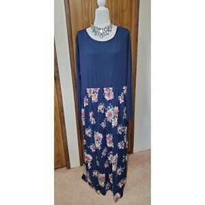 NEMIDOR FIT-FLARE DRESS BLUE LONG SLEEVE POLYESTER  POCKETS SIZE 26(3X)